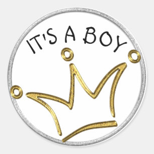 Funny Crown gold + your backgr. & text Classic Round Sticker