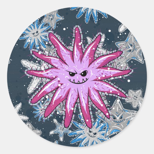 Funny Crown-of-Thorns Starfish with a smirk Classic Round Sticker (Front)