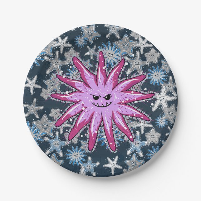 Funny Crown-of-Thorns Starfish with a smirk Paper Plate (Front)
