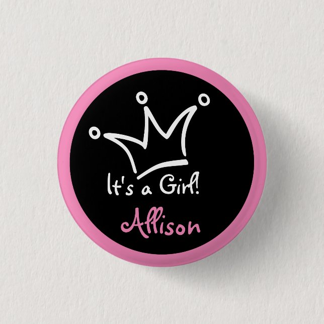 Funny Crown white + your backgr. & text 1 Inch Round Button (Front)