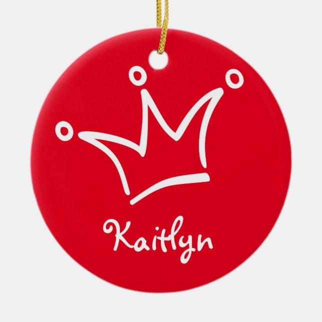 Funny Crown white + your backgr. & text Ceramic Ornament (Front)