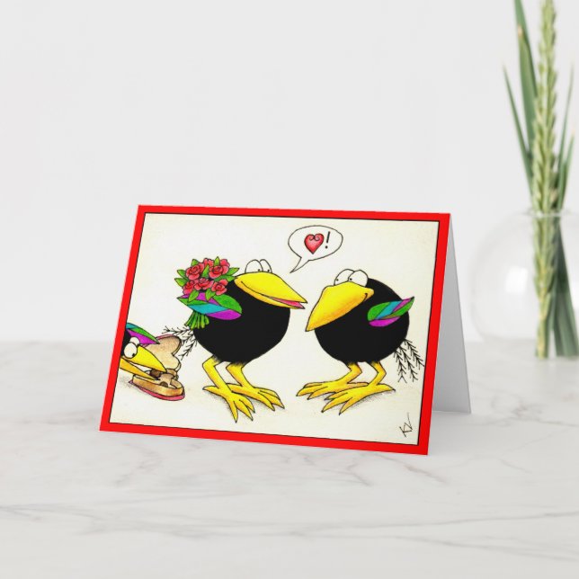 Funny Crows Valentine's Day greeting card (Front)