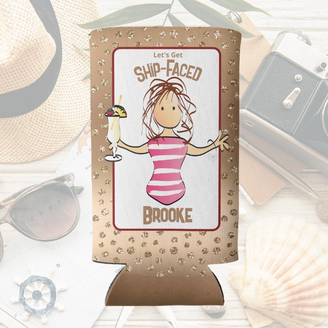Funny Cruise Beach Vacation for Her Tropical Seltzer Can Cooler (Creator Uploaded)