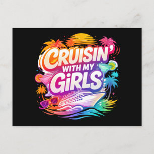 Funny Cruising with My Girls Colourful Cruise Ship Postcard