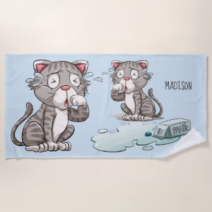 Funny Crying Cats custom name & colour beach towel