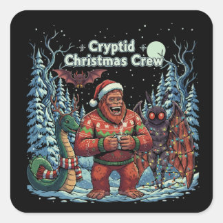 Funny Cryptid Christmas Crew | Bigfoot, Mothman  Square Sticker