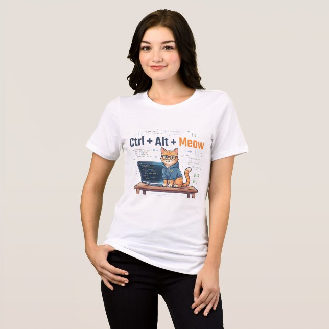 Funny Ctrl Alt Meow Cat Programmer Coder Geek Tri-Blend Shirt (Front Full)