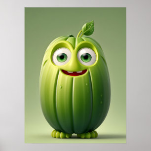 Funny cucumber character poster