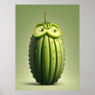 Funny cucumber character poster