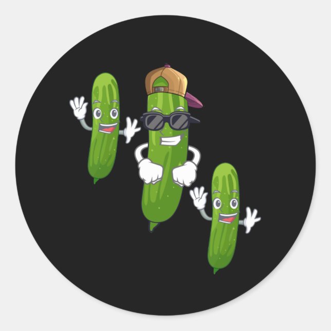 Funny Cucumber Pickle Dancing Food Classic Round Sticker (Front)