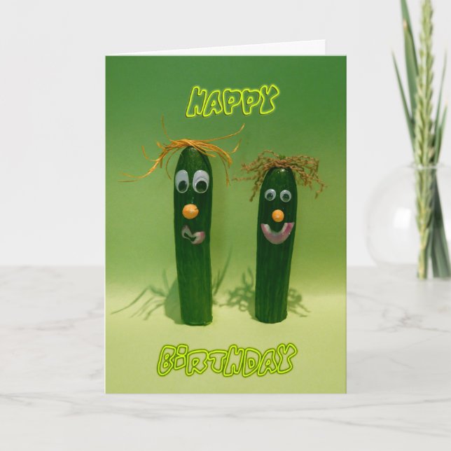 Funny Cucumbers Happy Birthday Greeting Card (Front)