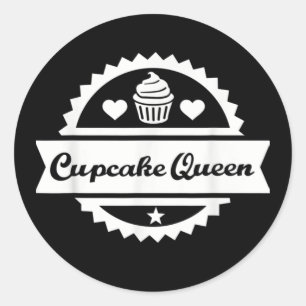 Funny cupcake Queen word art Classic Round Sticker