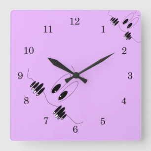 Funny Curiosity Eyes - Cartoon Drawing Happy Smile Square Wall Clock