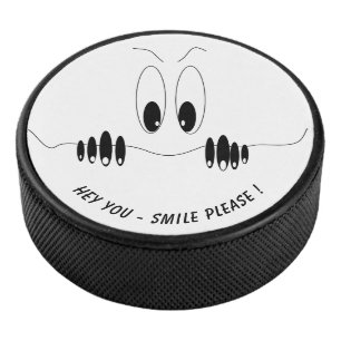 Funny Curiosity Eyes - Smile - Add Your Text/Colou Hockey Puck