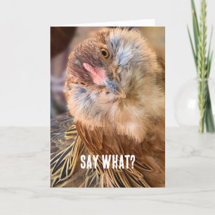 Funny Curious Amber Brown Chicken Close-Up Photo  Card
