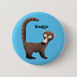Funny curious coatimundi cartoon illustration 2 inch round button