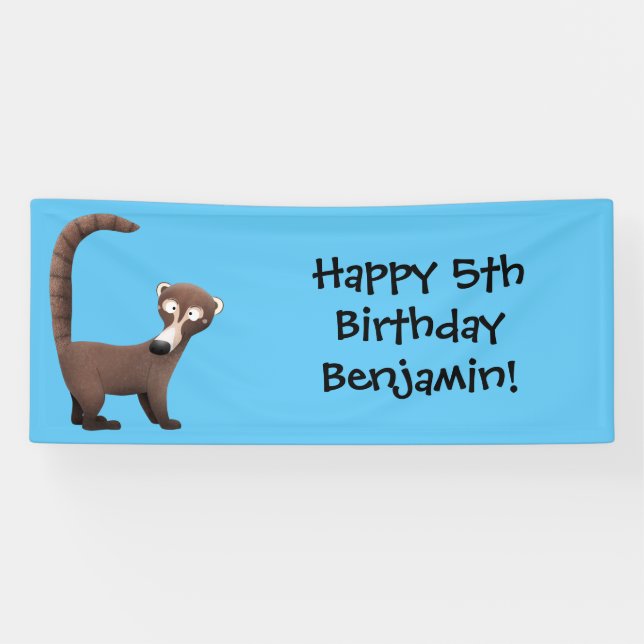 Funny curious coatimundi cartoon illustration banner (Horizontal)