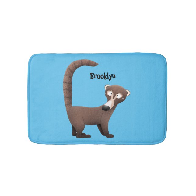 Funny curious coatimundi cartoon illustration bath mat (Front)