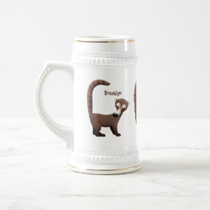 Funny curious coatimundi cartoon illustration beer stein