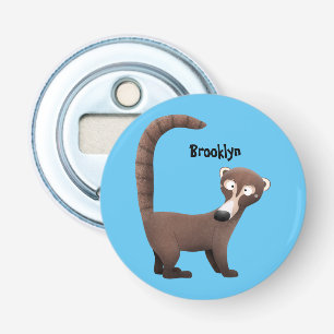 Funny curious coatimundi cartoon illustration  bottle opener