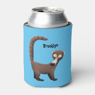 Funny curious coatimundi cartoon illustration  can cooler