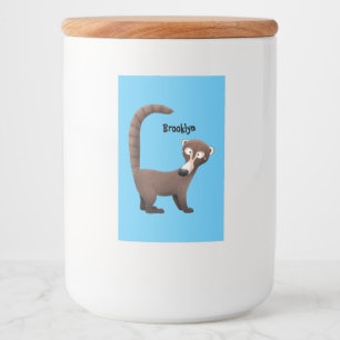 Funny curious coatimundi cartoon illustration food label