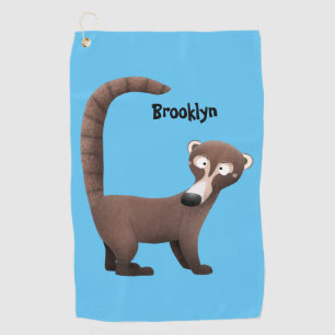 Funny curious coatimundi cartoon illustration golf towel