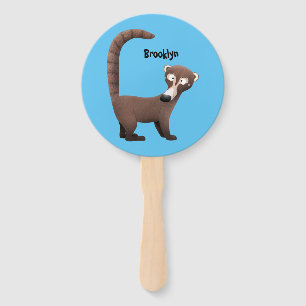 Funny curious coatimundi cartoon illustration hand fan