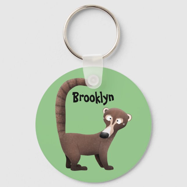 Funny curious coatimundi cartoon illustration keychain (Front)