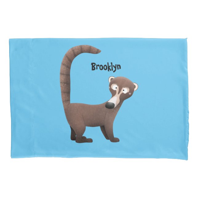 Funny curious coatimundi cartoon illustration pillowcase (Front)