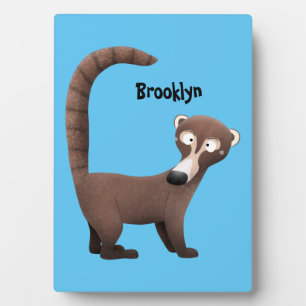 Funny curious coatimundi cartoon illustration plaque