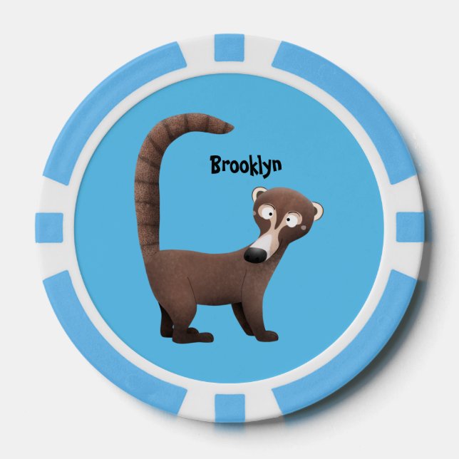 Funny curious coatimundi cartoon illustration  poker chips (Front)