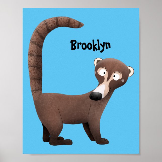 Funny curious coatimundi cartoon illustration poster (Front)