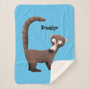 Funny curious coatimundi cartoon illustration  sherpa blanket