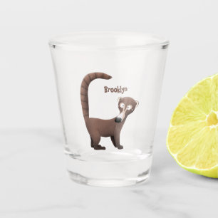 Funny curious coatimundi cartoon illustration shot glass