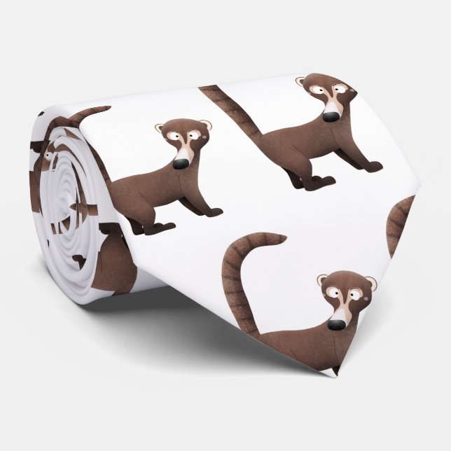 Funny curious coatimundi cartoon illustration  tie (Rolled)