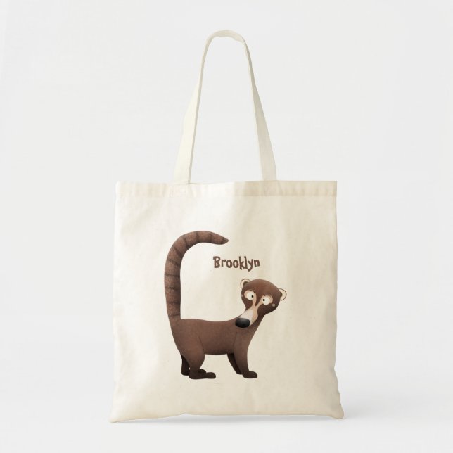 Funny curious coatimundi cartoon illustration tote bag (Front)
