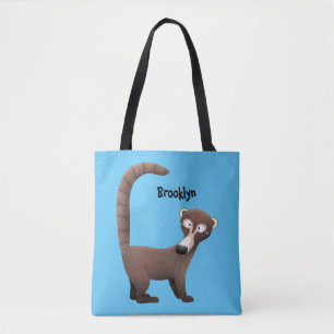 Funny curious coatimundi cartoon illustration tote bag