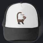 Funny curious coatimundi cartoon illustration trucker hat<br><div class="desc">This design features a funny coatimundi in cartoon illustration style. Curious coati!</div>
