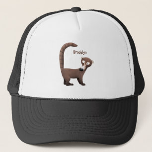 Funny curious coatimundi cartoon illustration trucker hat
