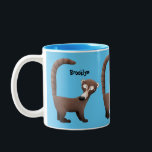 Funny curious coatimundi cartoon illustration  Two-Tone coffee mug<br><div class="desc">This design features a funny coatimundi  in cartoon illustration style. Curious coati!</div>