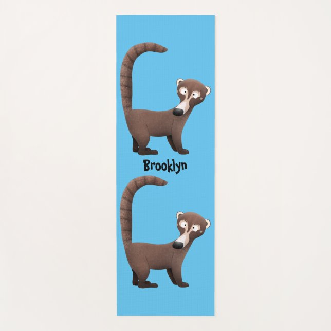 Funny curious coatimundi cartoon illustration yoga mat (Front)
