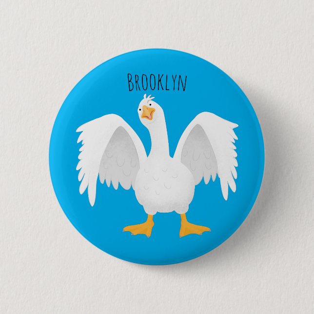 Funny curious domestic goose cartoon illustration 2 inch round button (Front)