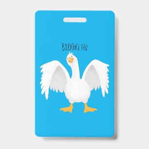 Funny curious domestic goose cartoon illustration badge