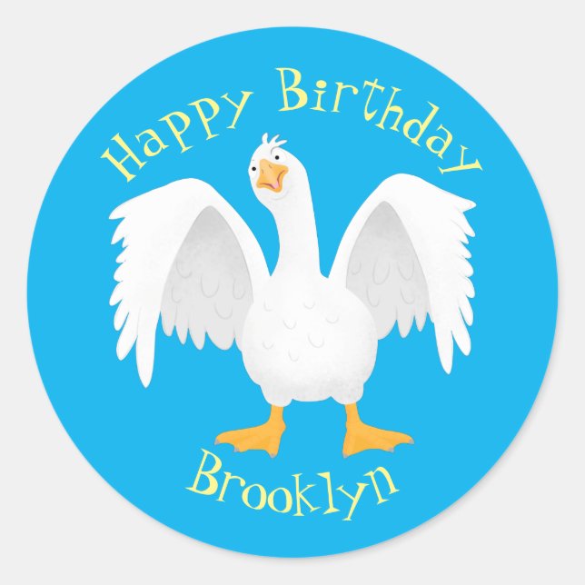 Funny curious domestic goose cartoon illustration  classic round sticker (Front)