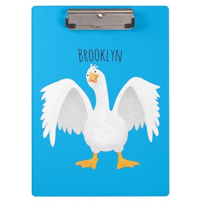 Funny curious domestic goose cartoon illustration clipboard (Front)