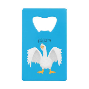 Funny curious domestic goose cartoon illustration credit card bottle opener