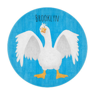 Funny curious domestic goose cartoon illustration cutting board