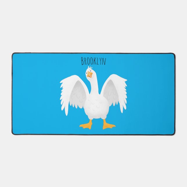 Funny curious domestic goose cartoon illustration desk mat (Front)