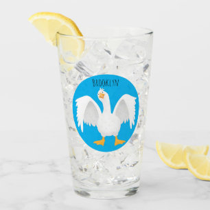 Funny curious domestic goose cartoon illustration glass